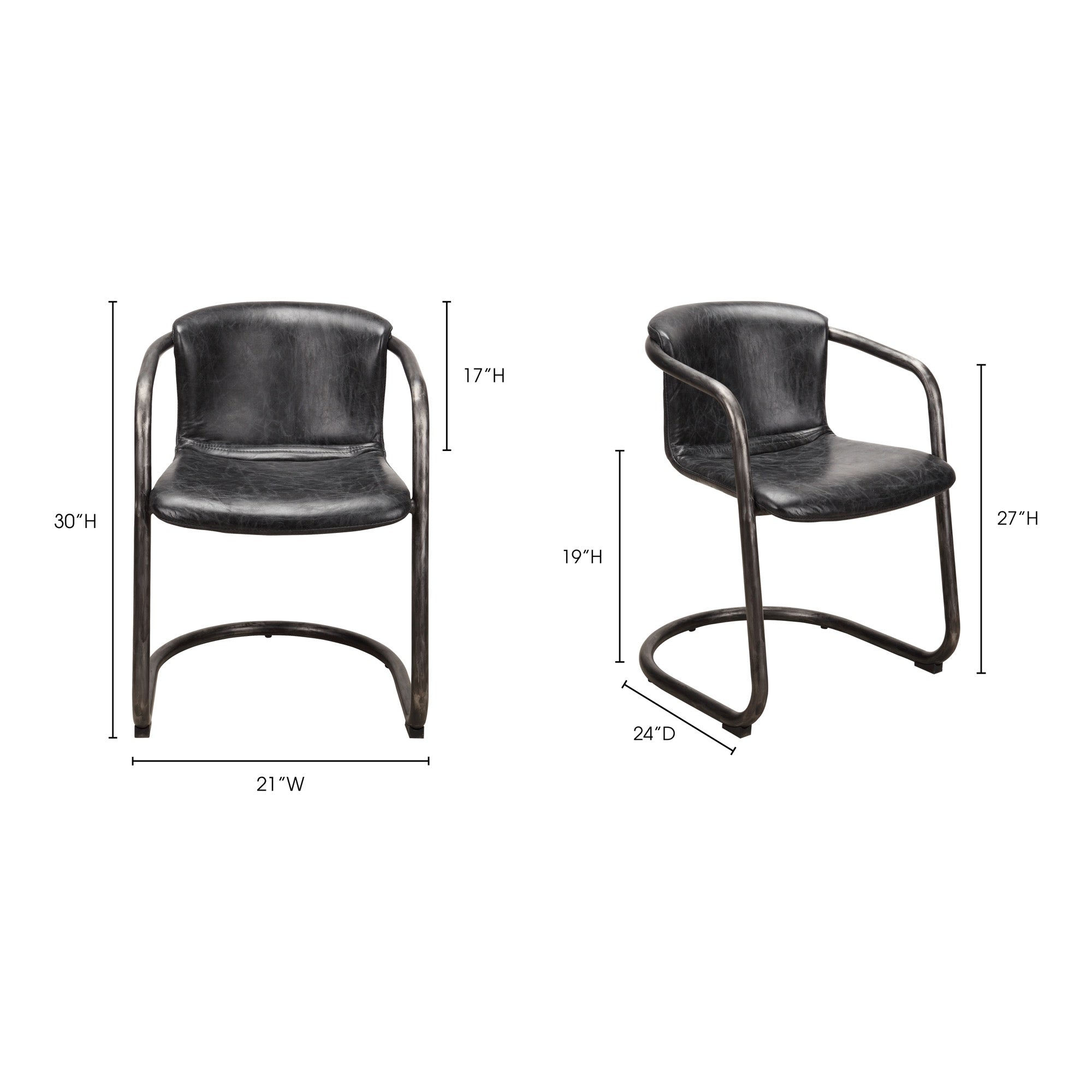Freeman Dining Chair Onyx Black Leather - Set Of Two