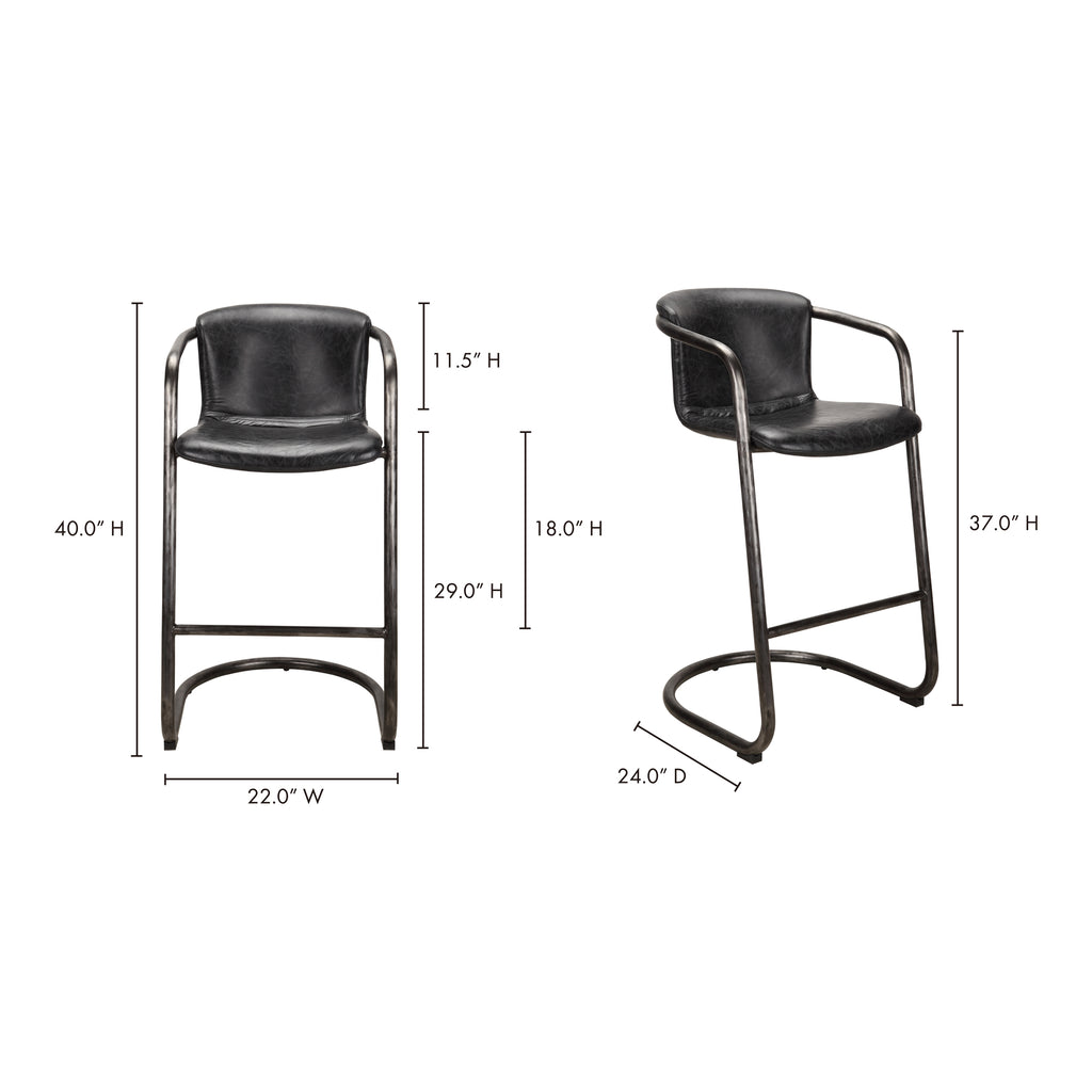 Freeman Barstool Onyx Black Leather - Set Of Two