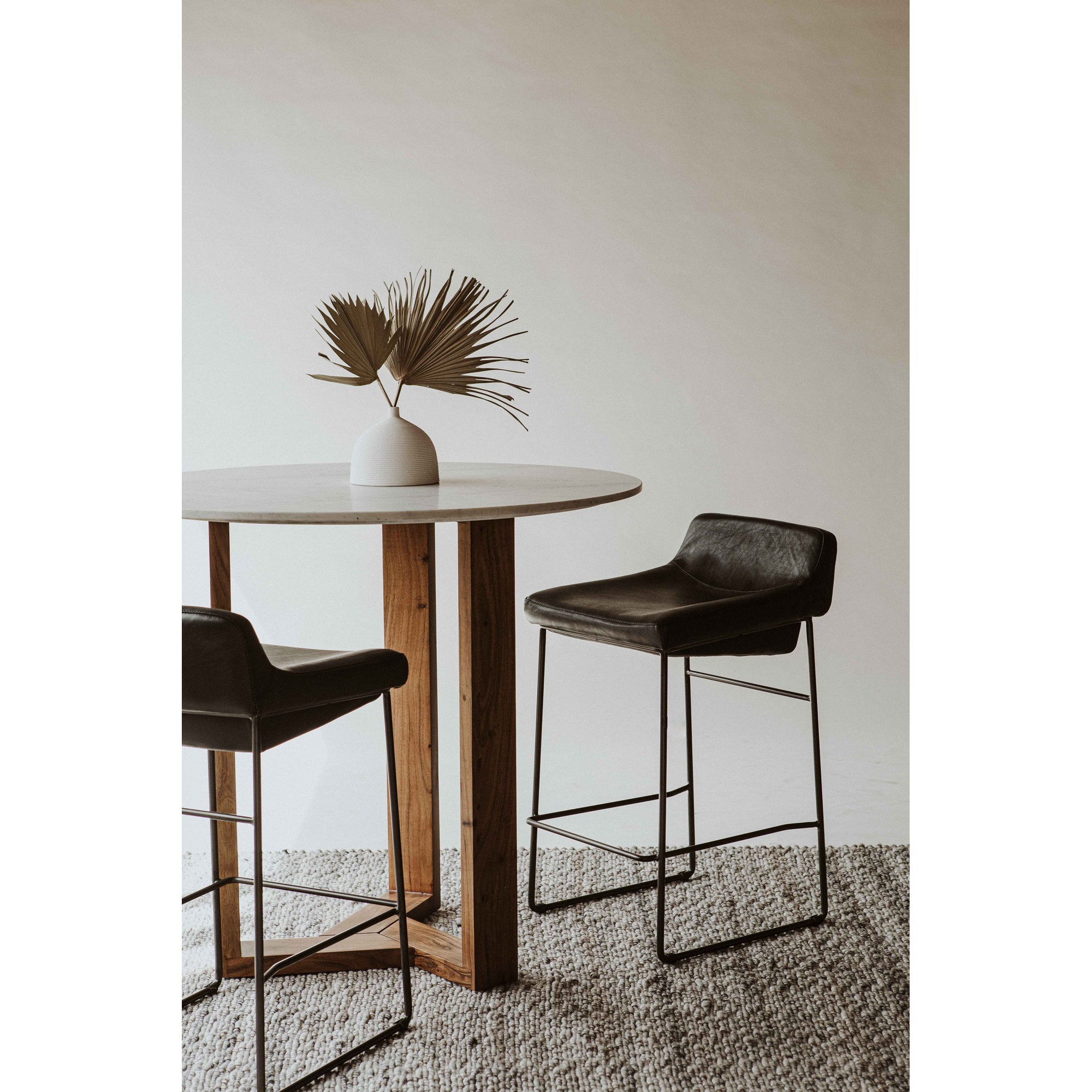 Starlet Counter Stool Onyx Black Leather - Set Of Two