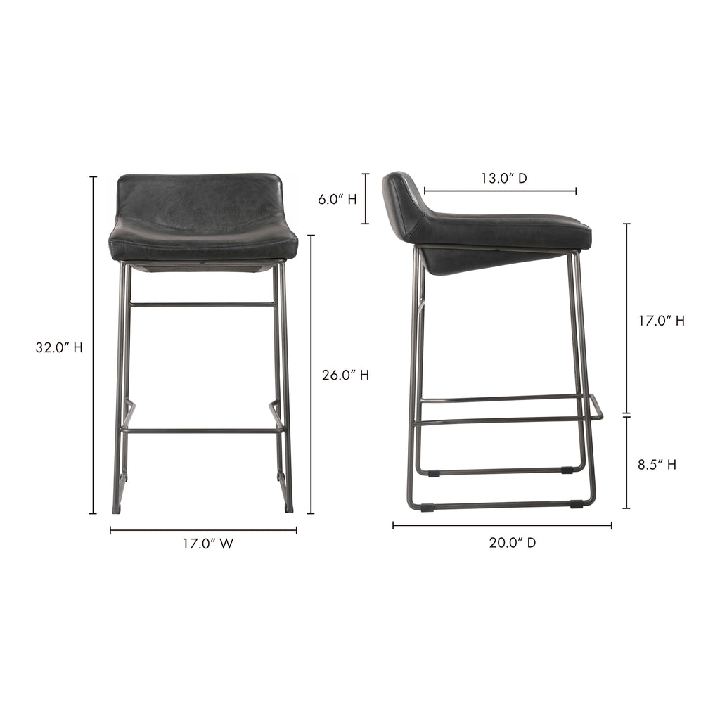 Starlet Counter Stool Onyx Black Leather - Set Of Two