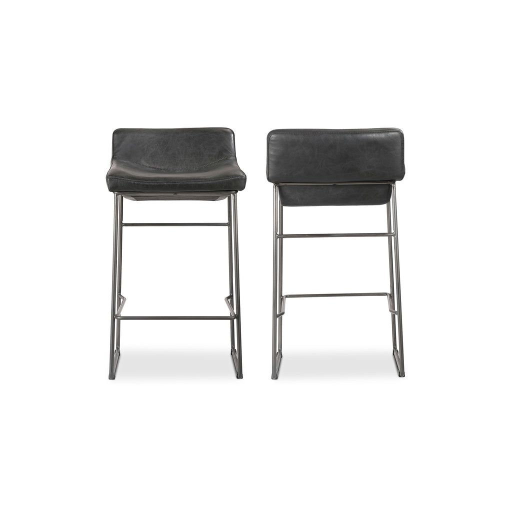 Starlet Counter Stool Onyx Black Leather - Set Of Two