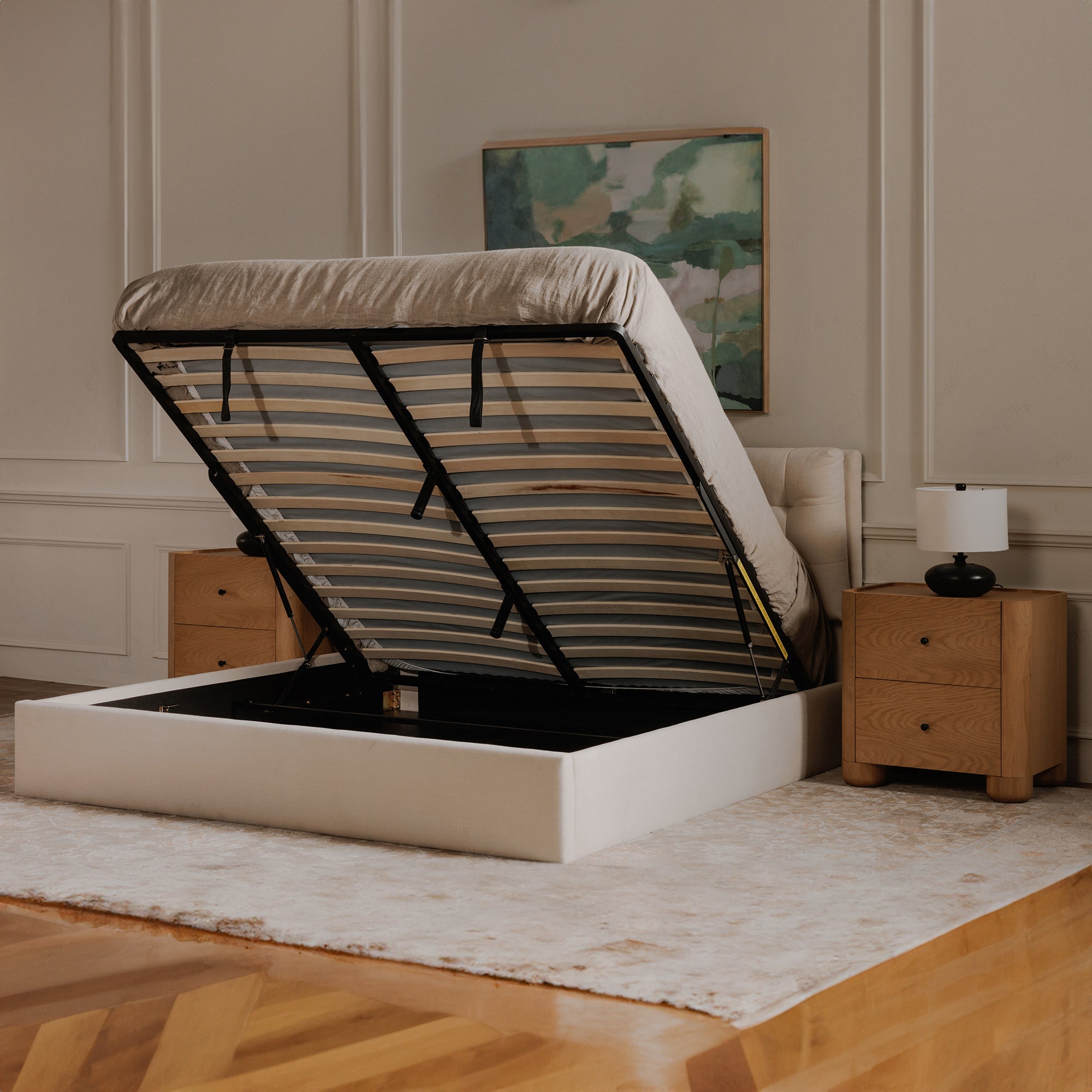 Sebastion King Storage Bed Cream