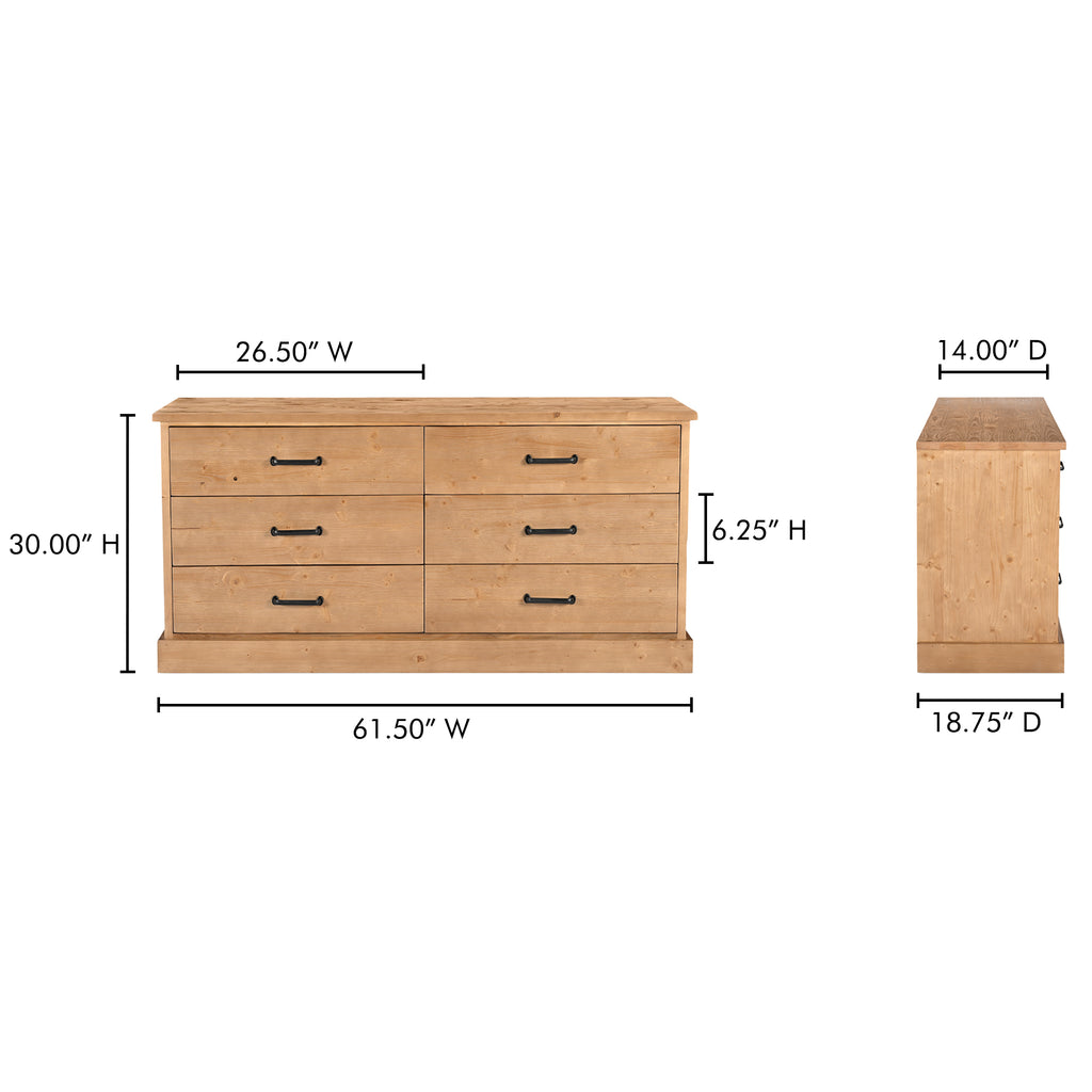 Tade 6 Drawer Dresser Honey Pine