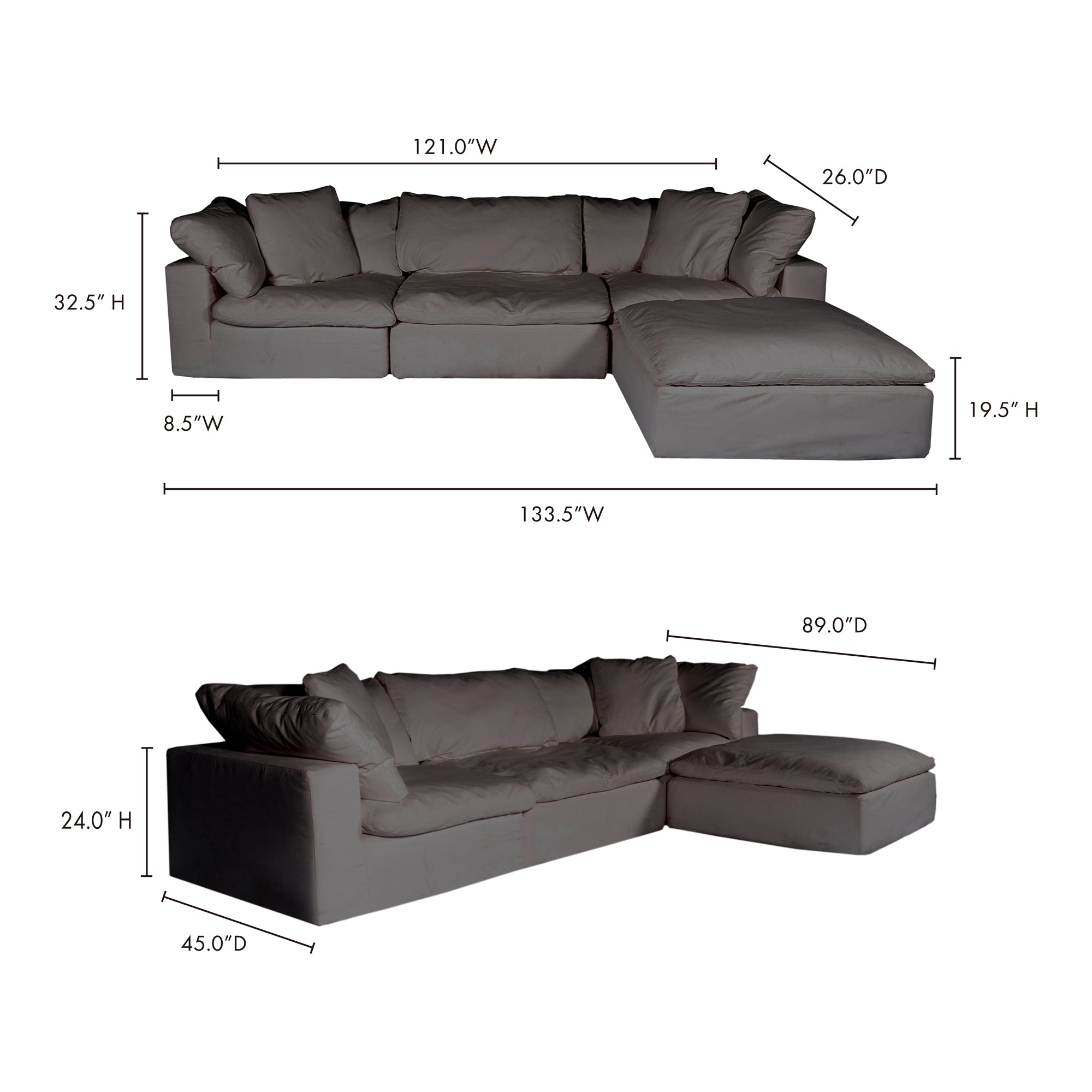 Clay Lounge Modular Sectional Light Grey