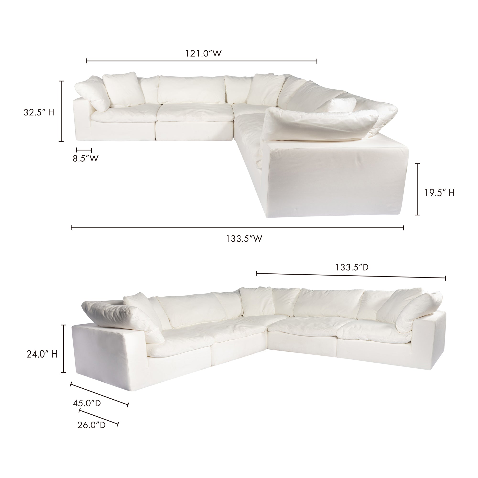 Clay Classic L-Shaped Modular Sectional Cream White