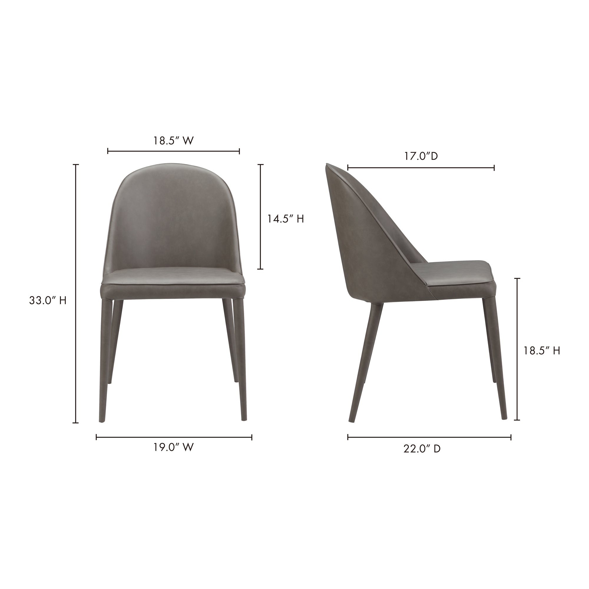 Burton Dining Chair Grey Vegan Leather - Set Of Two