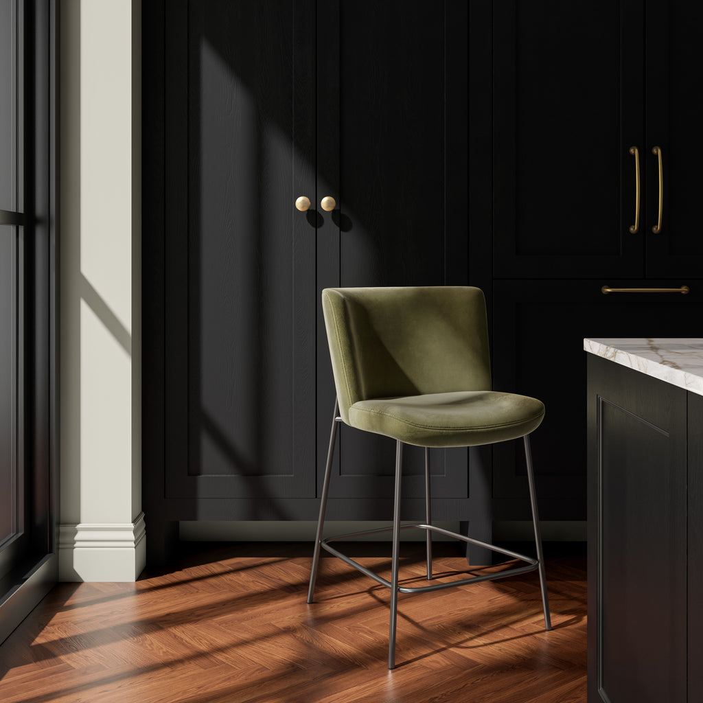 Early Counter Stool Faux Green Mohair