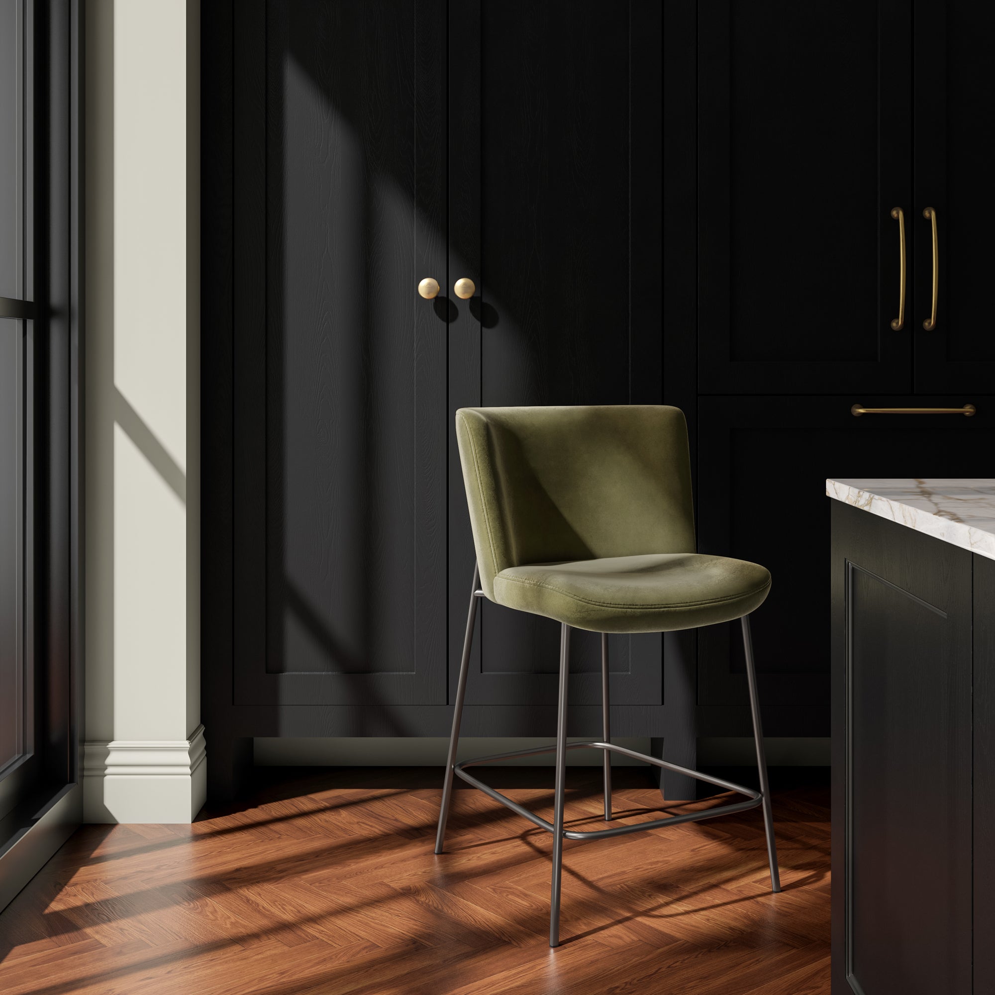 Early Counter Stool Faux Green Mohair