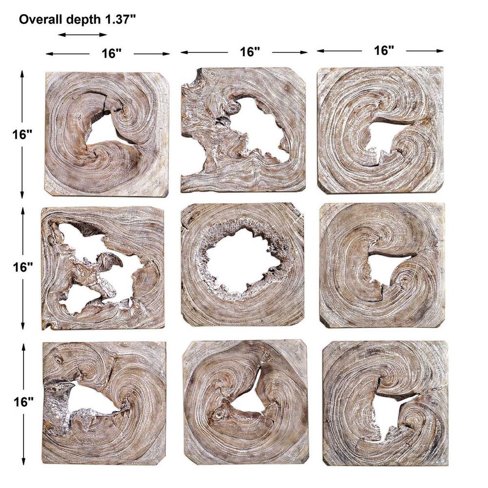 Bahati Wood Wall Decor in Whitewashed Set/9