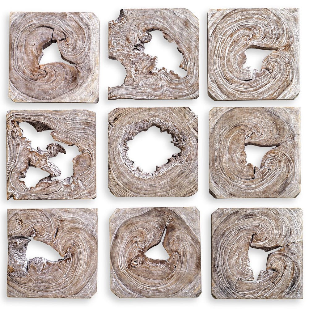 Bahati Wood Wall Decor in Whitewashed Set/9