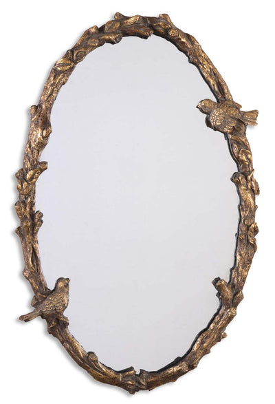 This Frame Features A Bird And Vine Design. The Finish Is Distressed, Antiqued Gold Leaf With A Gray Glaze.