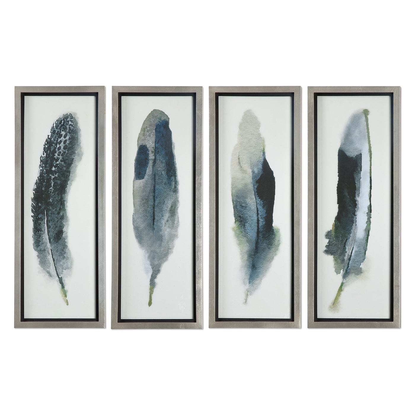Dark Blue And Black Hues Against An Off-white Background Create A Striking Contrast In These Contemporary Feather Prints. ...