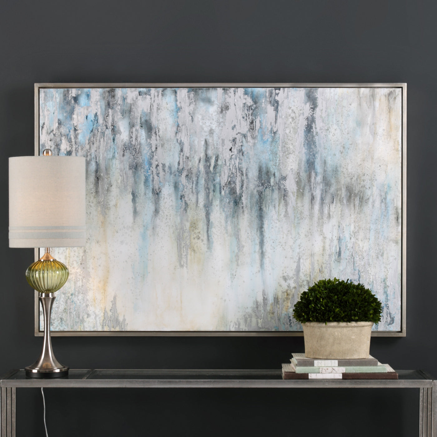 Modern In Design, This Hand Painted Abstract On Canvas Projects An Expressive, Yet Refined Quality. Cool Blue, Gray, And S...