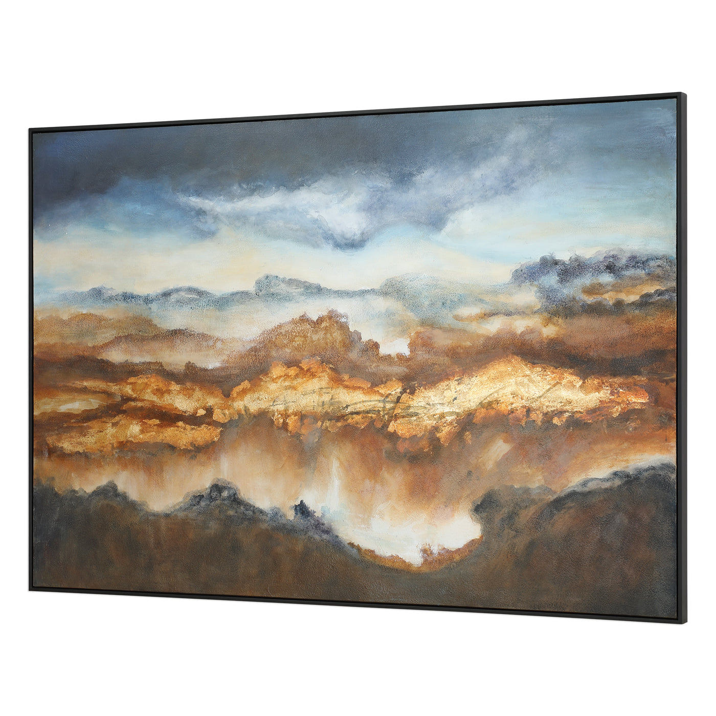 Rich Earth Tone Colors Combined With Brilliant Blue Shades Are Used To Create This Hand Painted Landscape On Canvas. This ...