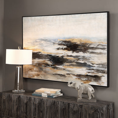 Strong, Masculine Shades Are Used In This Modern Abstract On Canvas. The Work Is Hand Painted In Bold Charcoal, Gray, And ...
