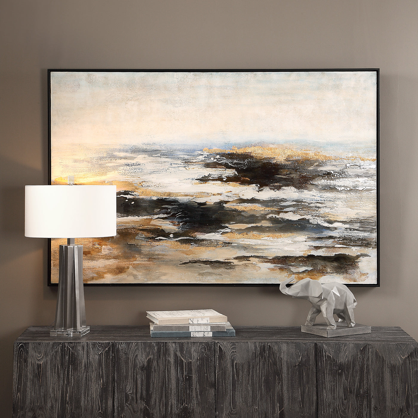 Strong, Masculine Shades Are Used In This Modern Abstract On Canvas. The Work Is Hand Painted In Bold Charcoal, Gray, And ...