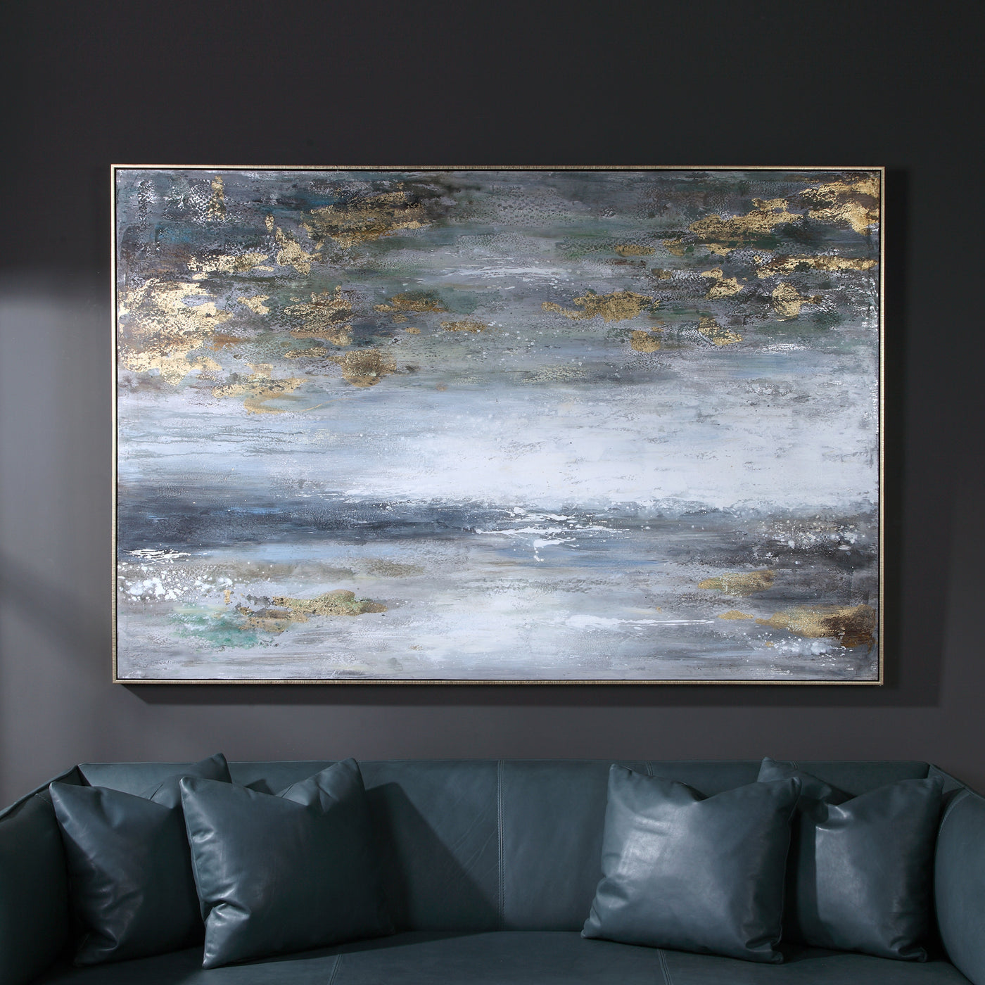 Moody Shades Of Gray And White Work Together To Create This Abstract Landscape Artwork. The Hand Painted Canvas Is Accente...