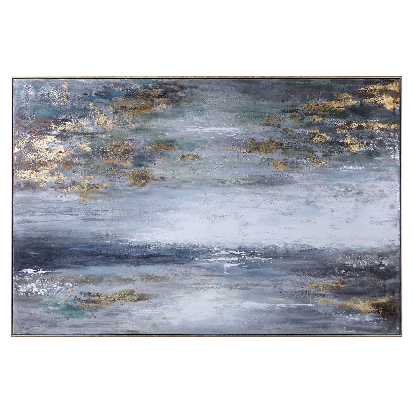 Moody Shades Of Gray And White Work Together To Create This Abstract Landscape Artwork. The Hand Painted Canvas Is Accente...