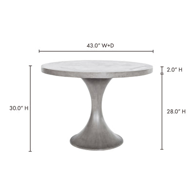 The Isadora is a 43.25" round dining table with a steel base and a mix of cement and natural fibers top.
<h6>Dimensions</h...
