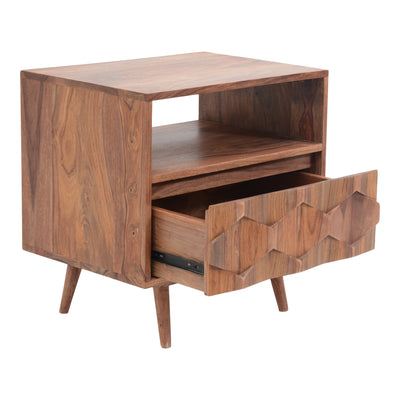 The O2 nightstand is a retro-inspired with a modern twist. Constructed with solid sheesham wood, this piece makes it resis...