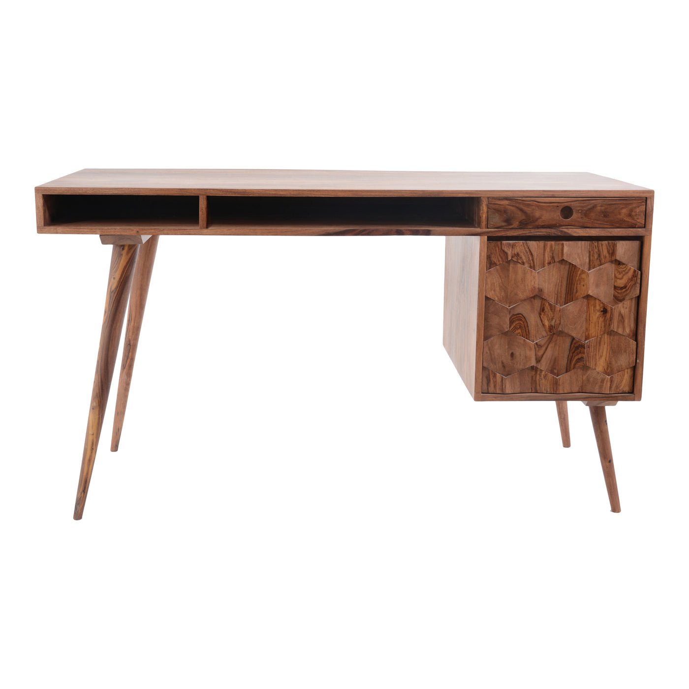 A home office essential. Made of solid Sheesham wood, this home office desk features an intricate wood pattern that height...