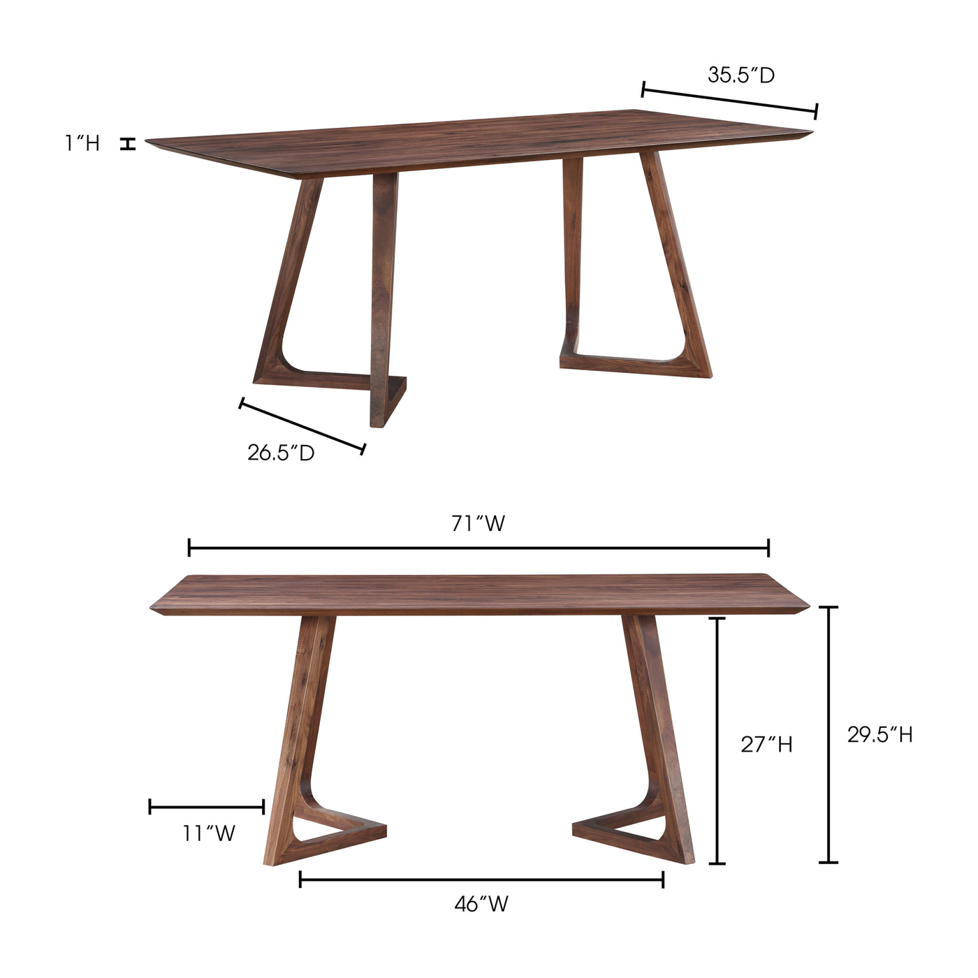 Made from solid American walnut, the Godenza Dining Table's mid-century modern design gives your dining room a subtle soph...
