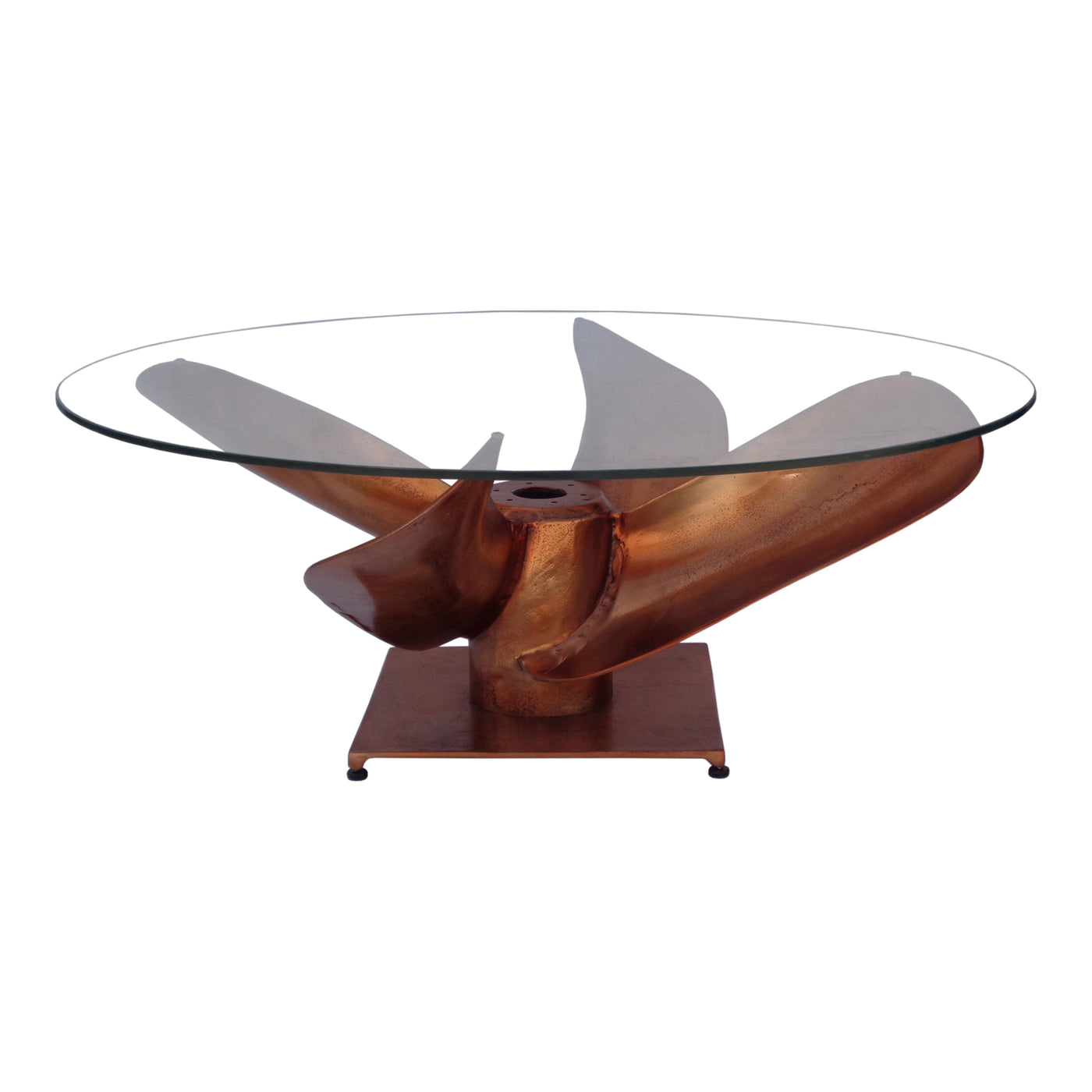 Give your space with a nautical, industrial approach with the Archimedes Coffee Table. Cast in aluminum with a copper fini...