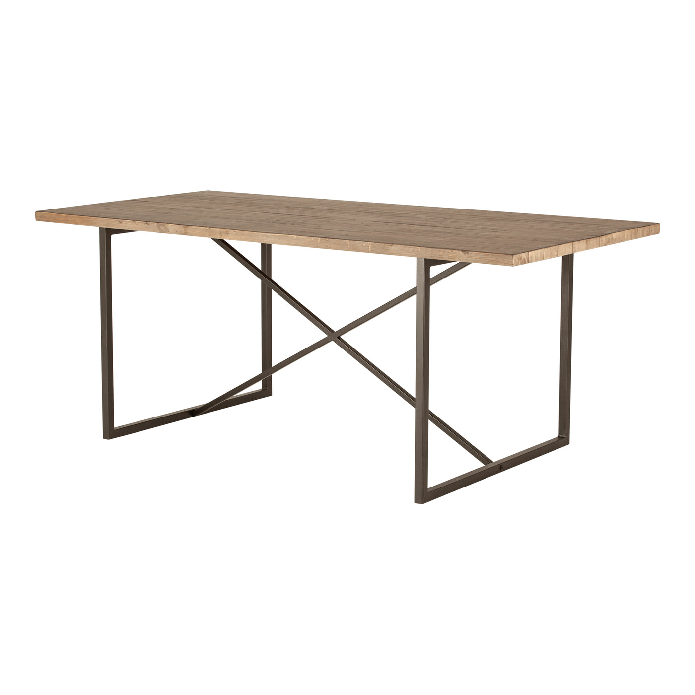 An airy metal base gives the Sierra Dining Table an industrial look. Finished with a solid reclaimed pine tabletop, this t...