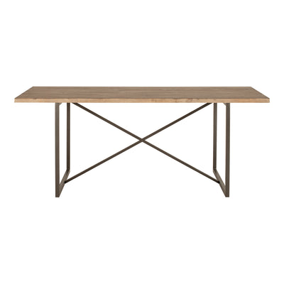 An airy metal base gives the Sierra Dining Table an industrial look. Finished with a solid reclaimed pine tabletop, this t...
