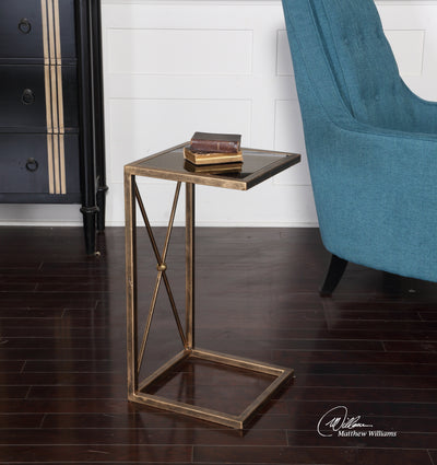 The Perfect Pull Up Table Featuring A Classic Black And Gold Color Combination In Lightly Antiqued Gold Iron With A Black ...