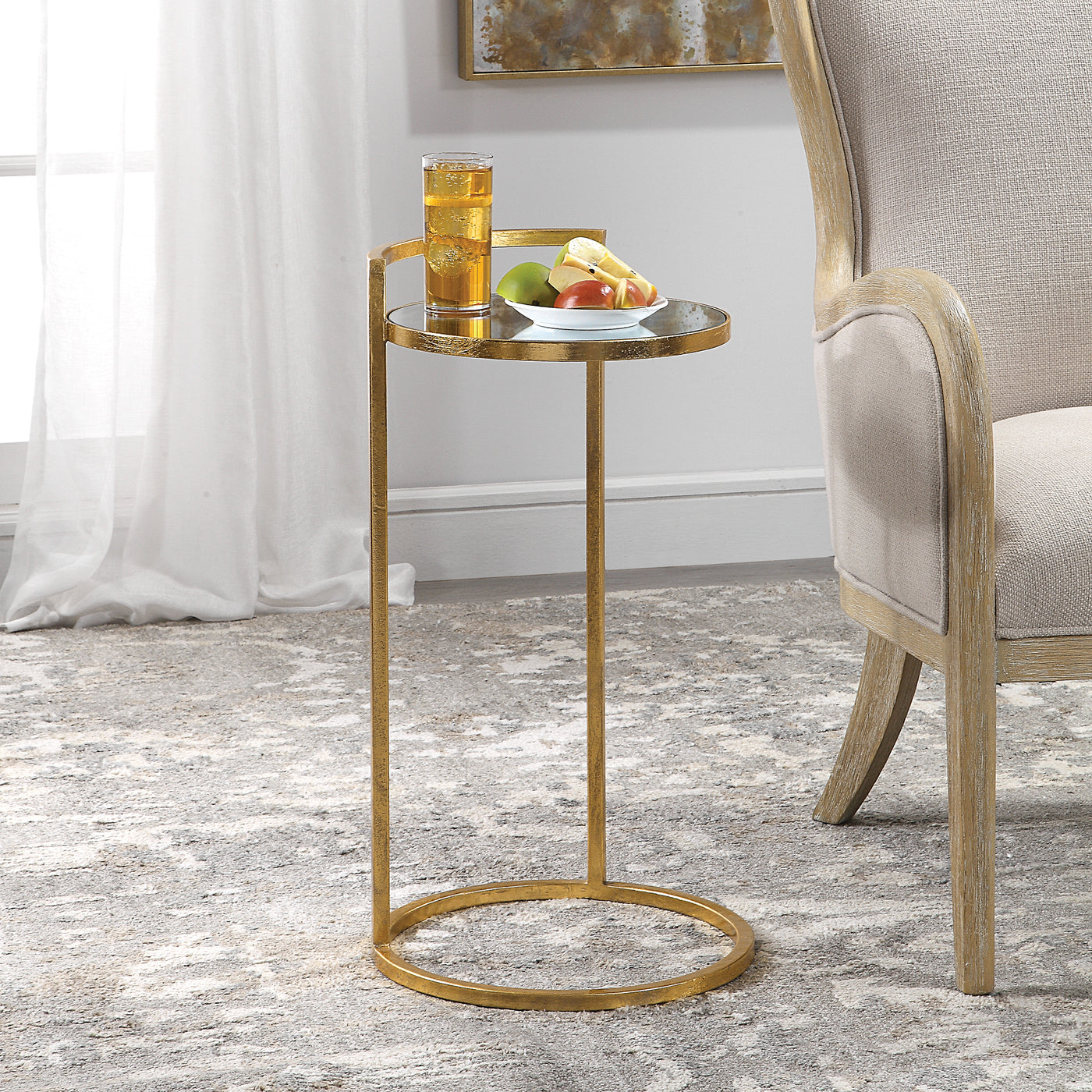 Solidly Constructed Of Hand Forged Iron, This Accent Table Is Finished In A Bright Gold Leaf, Complete With A Mirrored Top.