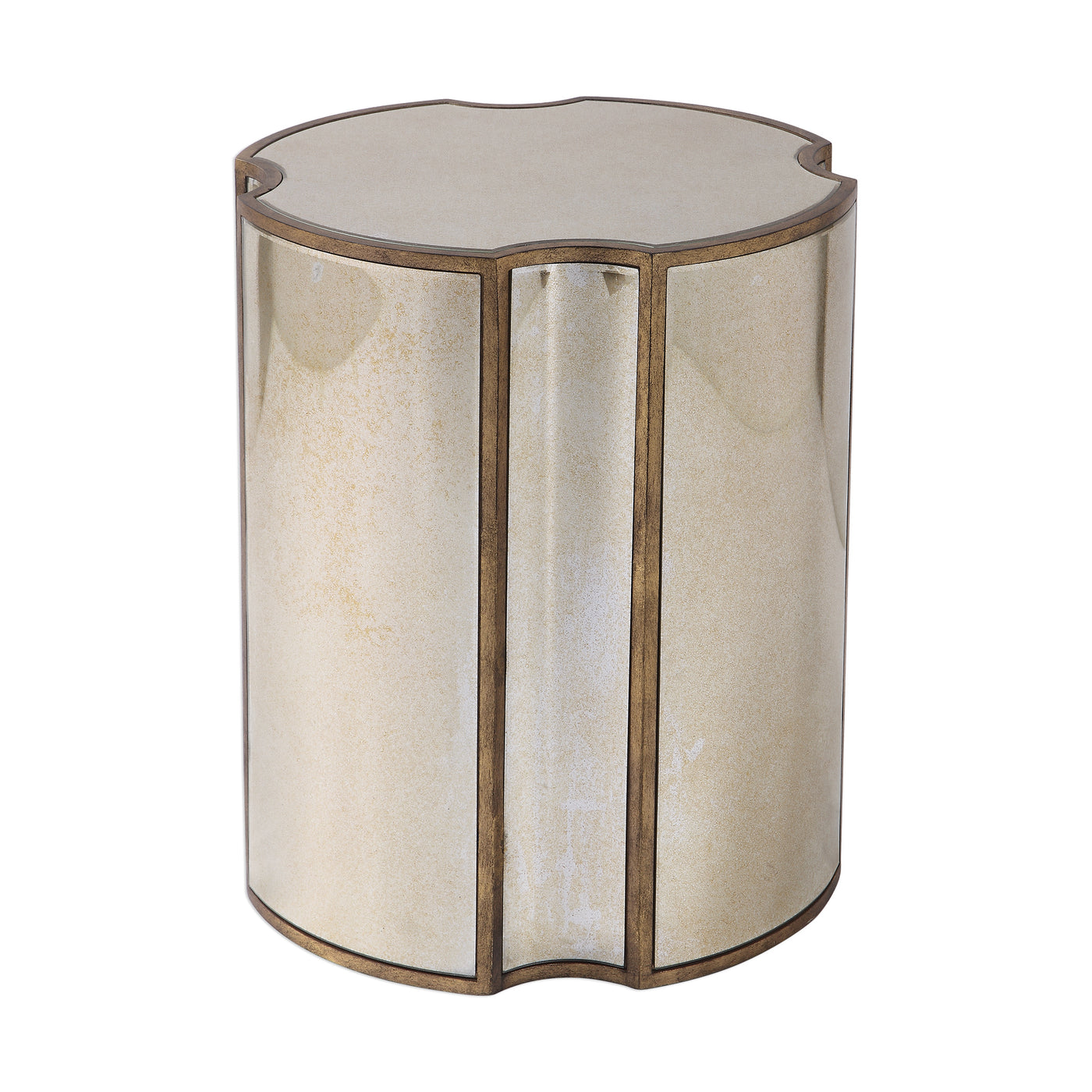 Add Unique Style To A Space With This Quatrefoil Designed Accent Table. Each Facet Features A Curved Antique Mirror Surrou...