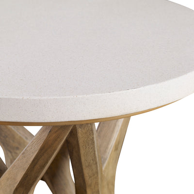 Handcrafted From Solid Mixed Woods With An Natural Ivory Limestone Top, On A Geometric Base Finished In A Warm Oatmeal Was...