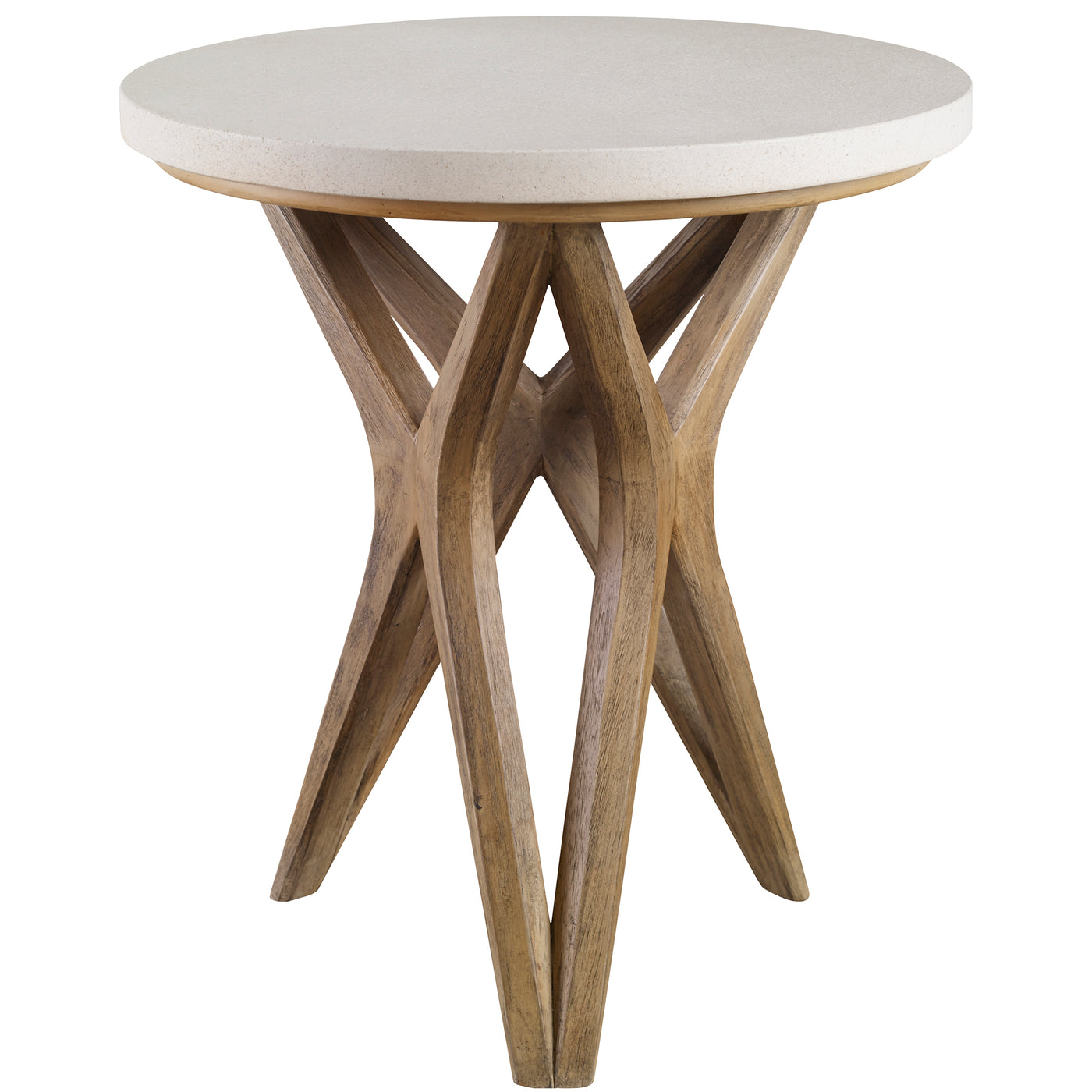 Handcrafted From Solid Mixed Woods With An Natural Ivory Limestone Top, On A Geometric Base Finished In A Warm Oatmeal Was...