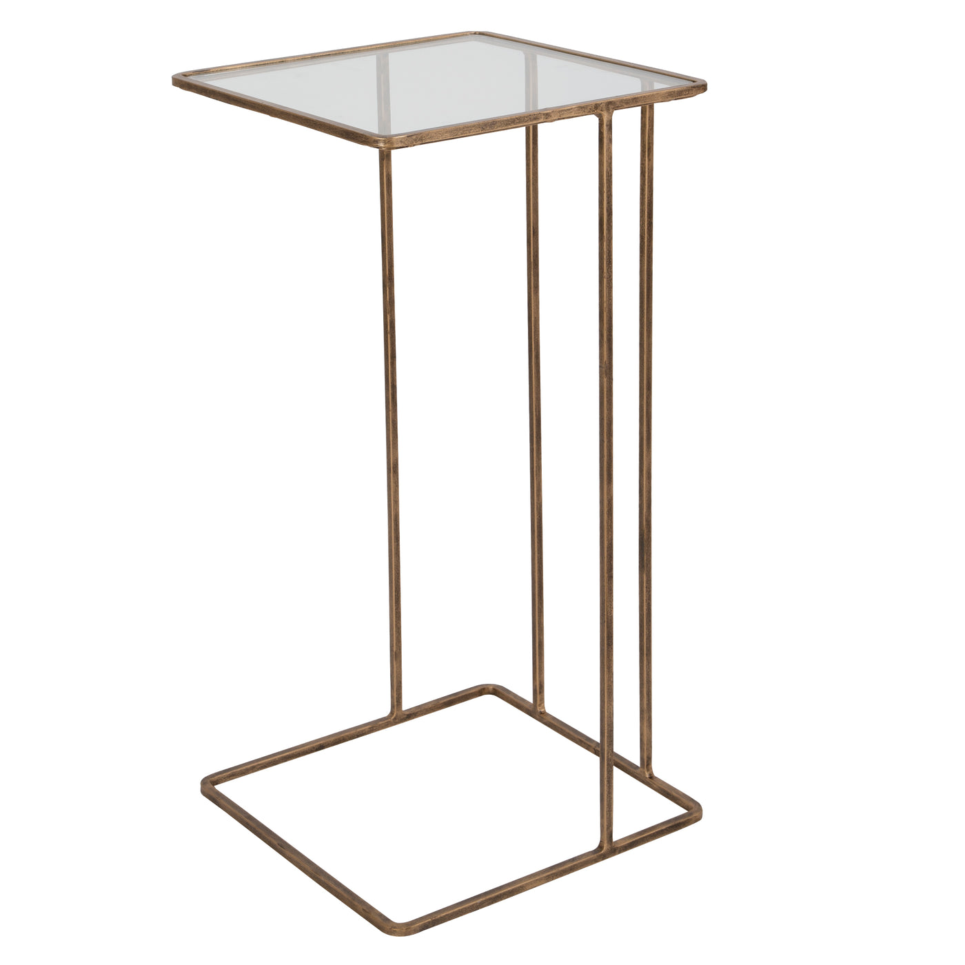 Minimally Designed With Versatility, This Petite Hand Forged Iron Accent Table Is Finished In Heavily Antiqued Gold With A...