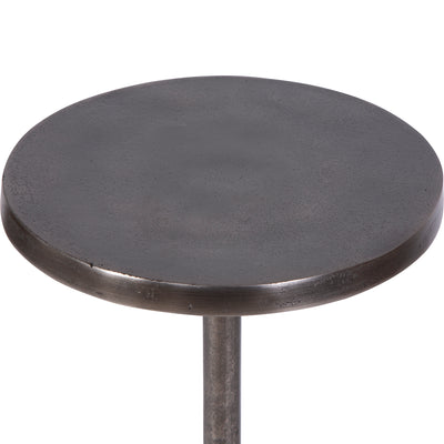 Minimalist In Style With A Chunky Base, This Solid Aluminum Drink Table Features A Textured Finish In Antique Nickel.