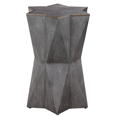 Unique Star Shaped Accent Table Features A Charcoal Gray Faux Shagreen Wrap, Accented With A Hand Applied Gold Leaf Trim.