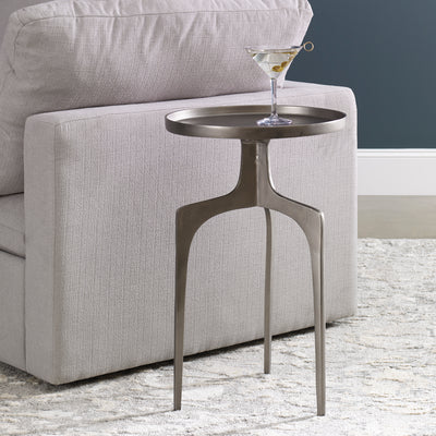 Providing An Organic Global Feel, This Cast Aluminum Accent Table Features A Shapely Curved Base And Round Top, Finished I...