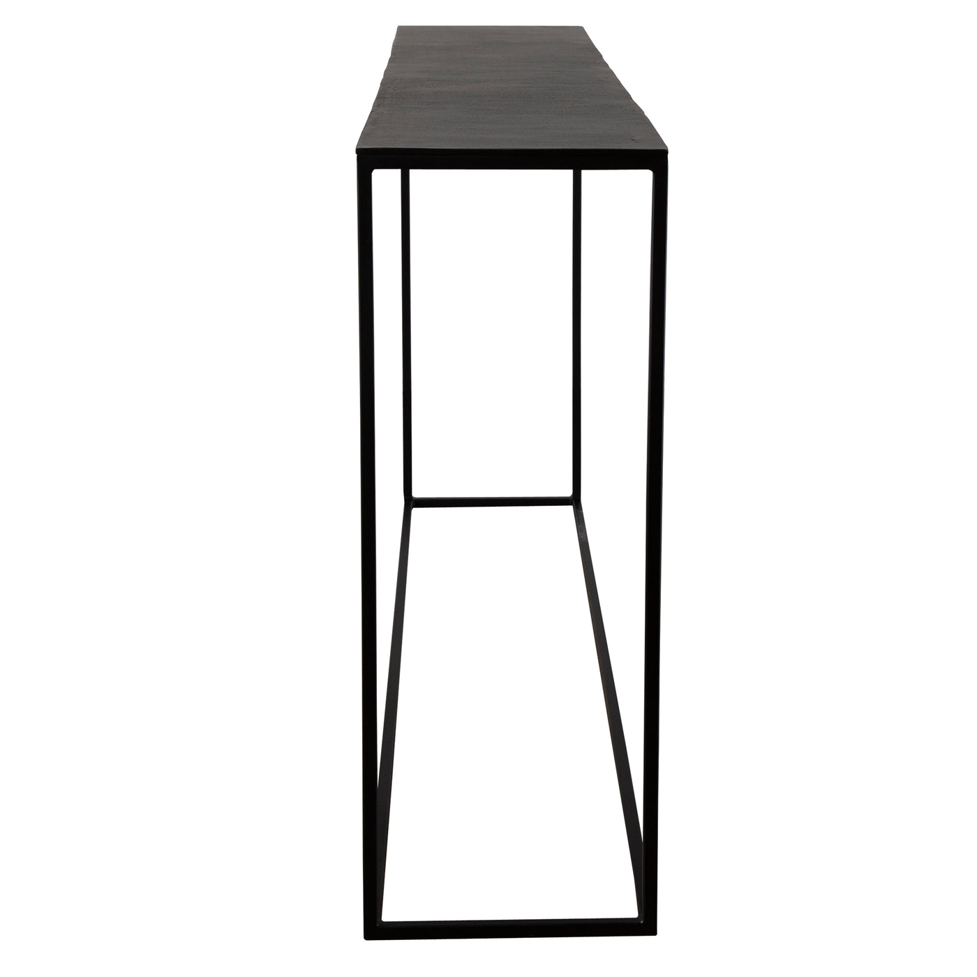 Simplistic Industrial Style Console Table, Constructed In An Aged Black Iron Featuring A Cast Textured Aluminum Slab Top F...