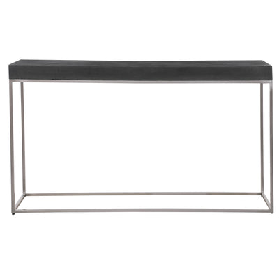 Sleek And Contemporary, This Console Table Features A Black Concrete Look Atop A Brushed Nickel Stainless Steel Base.
