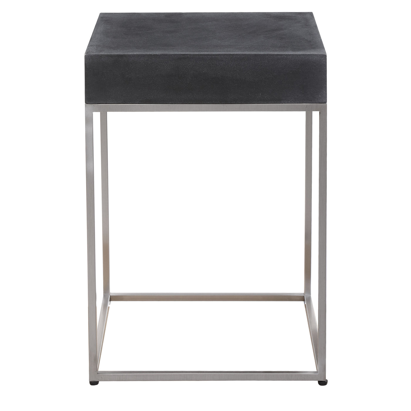 Sleek And Contemporary, This Accent Table Features A Black Concrete Look Atop A Brushed Nickel Stainless Steel Base.