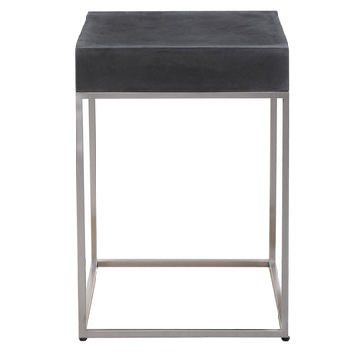 Sleek And Contemporary, This Accent Table Features A Black Concrete Look Atop A Brushed Nickel Stainless Steel Base.