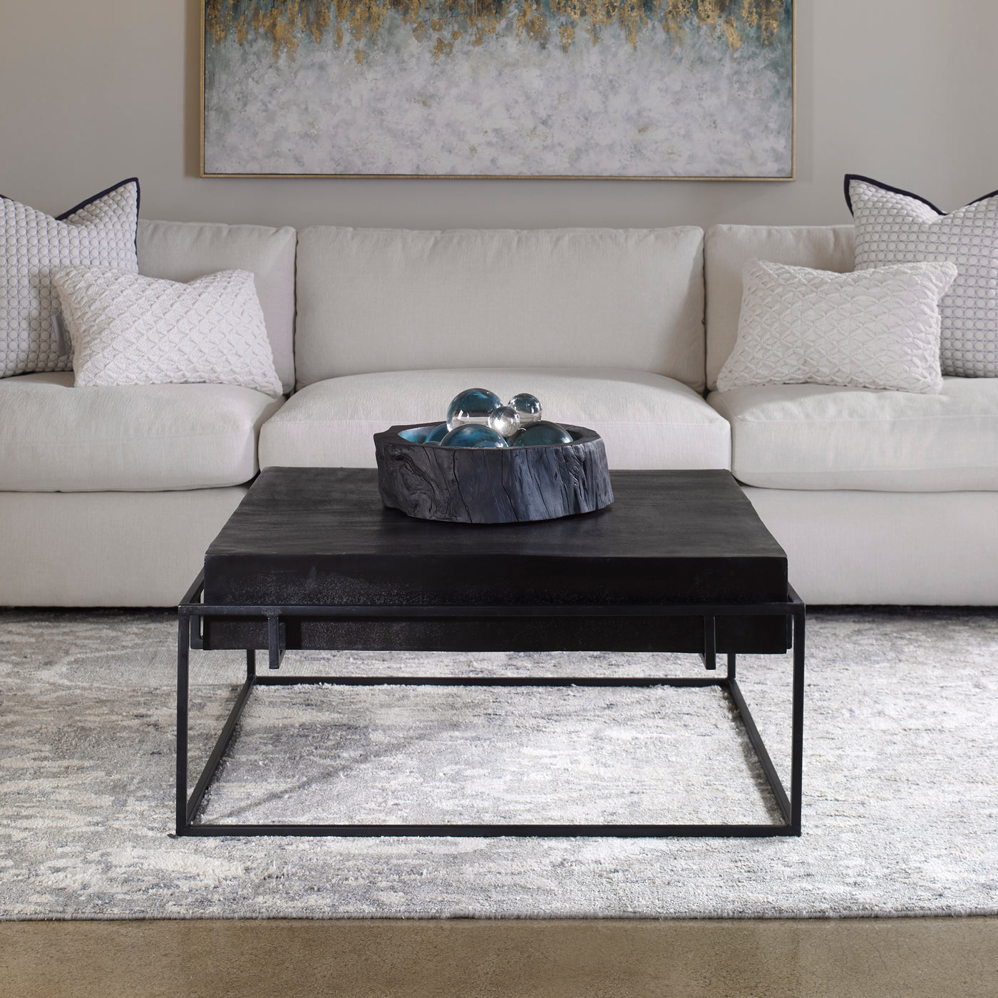 With Modern Minimalist Styling, This Coffee Table Features A Thick Cast Aluminum Top With Natural Texturing Finished In A ...