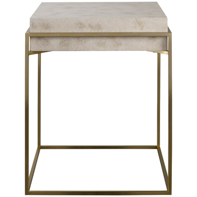 This Clean Modern Accent Table Showcases An Inset Ivory Burl Veneer Top Supported By A Sleek Brushed Brass Plated Stainles...