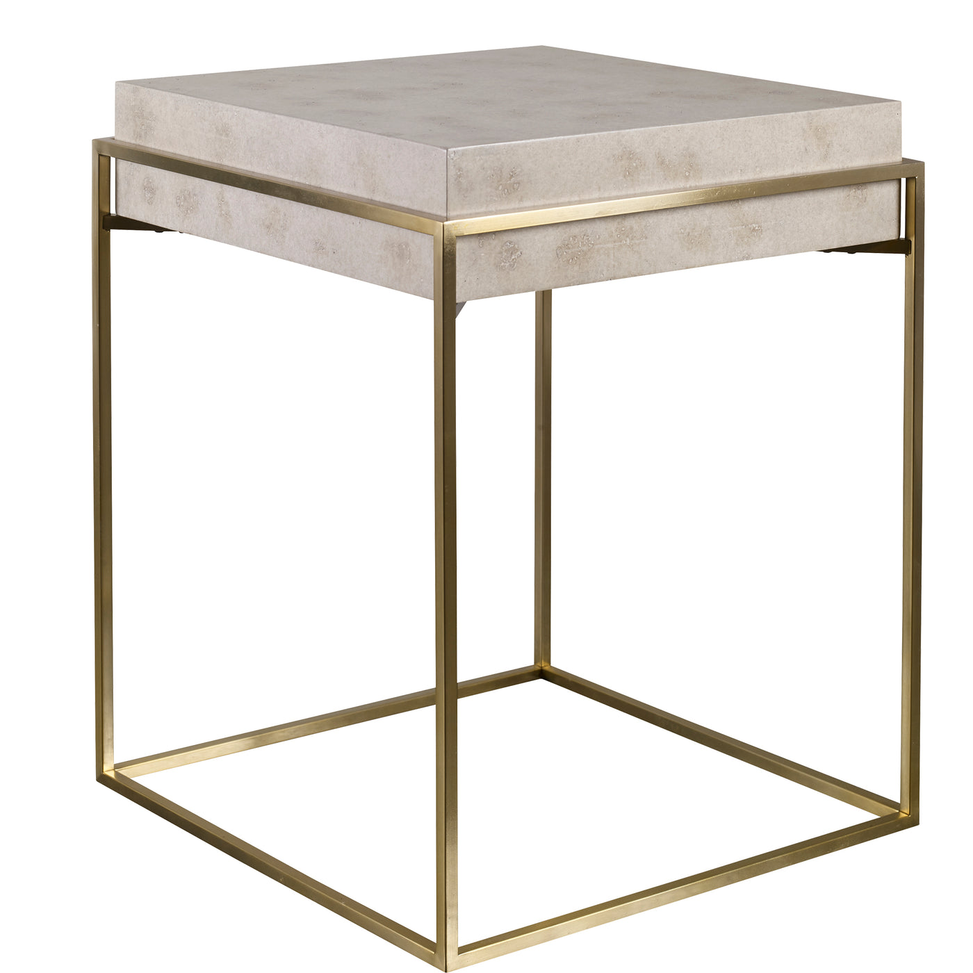 This Clean Modern Accent Table Showcases An Inset Ivory Burl Veneer Top Supported By A Sleek Brushed Brass Plated Stainles...