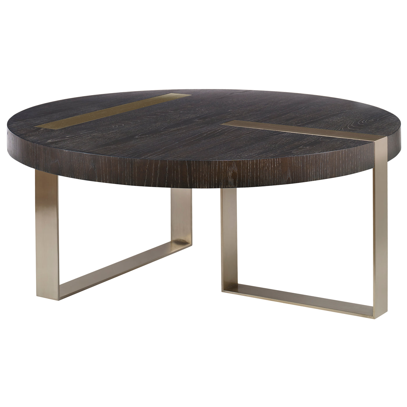 Sleek And Modern, This Coffee Table Showcases Linear Steel Accents Plated In A Brushed Pewter Accented By A Dry Ebony Fini...