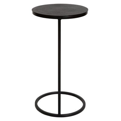 Modern And Streamlined, This Round Accent Table Is Constructed In An Aged Black Iron Featuring A Cast Textured Aluminum Sl...