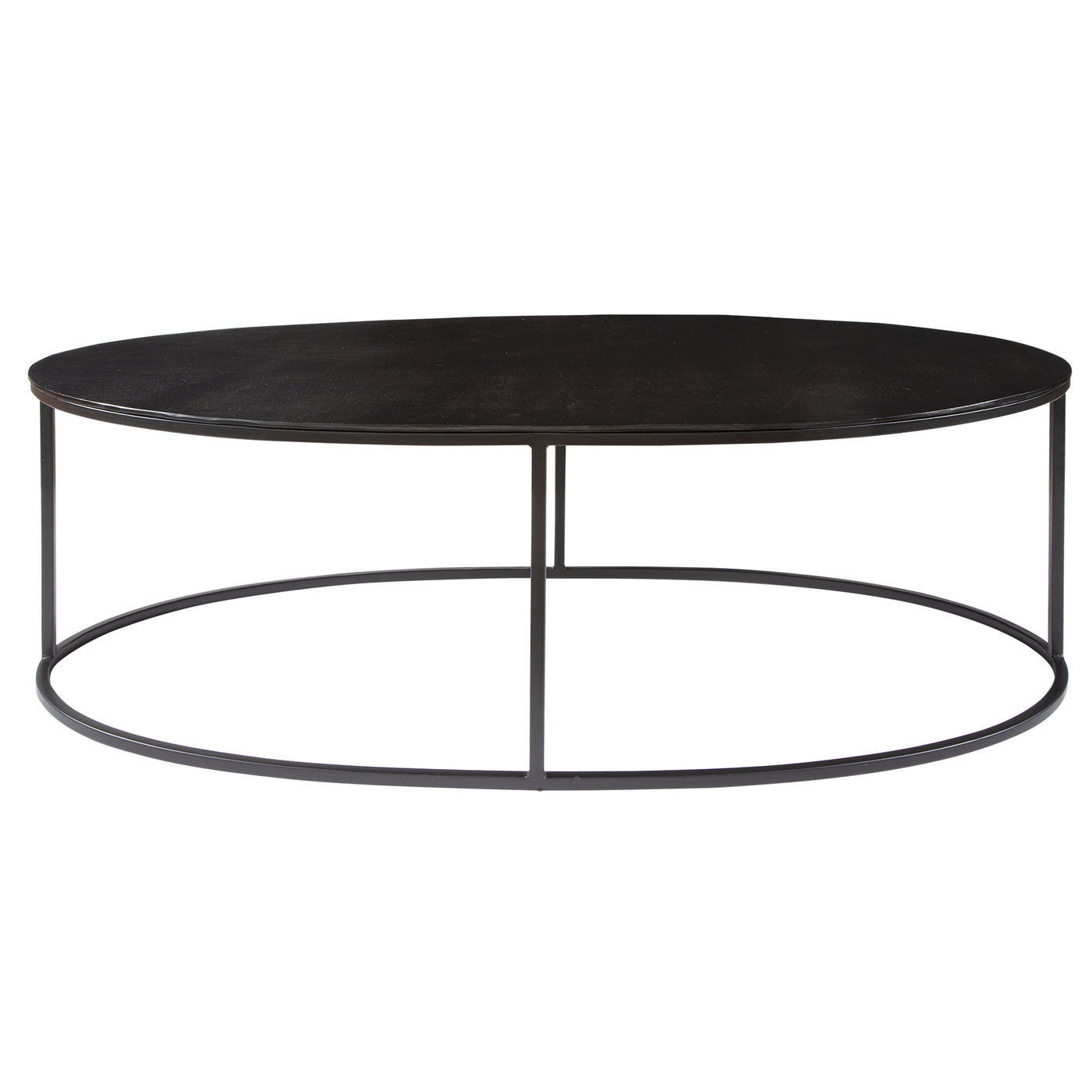 Simplistic Industrial Style Coffee Table, Constructed In An Aged Black Iron Featuring A Cast Textured Aluminum Slab Top Fi...