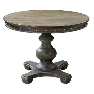 A Light Gray Wash Softens The Look Of This Weathered, Natural Pine Table With Carved Apron And Silver Nail Accents. Sturdy...