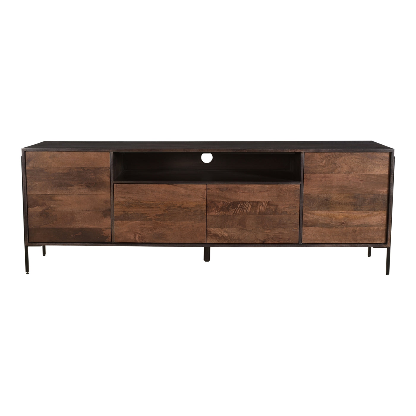 Bring the vibrant organic hues of solid mango wood into your living room with the Tobin Media Console. The contrast of the...